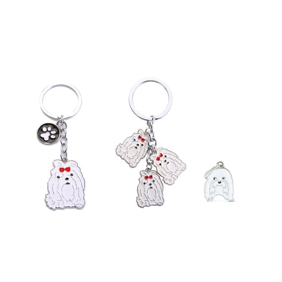 3 PCS Dog Brooch Keychain Set, 2 Puppy Keyring Keyfob Metal Pet ID Tags and 1 Dog Brooch for Clothing Bag Adornment Accessory Maltese