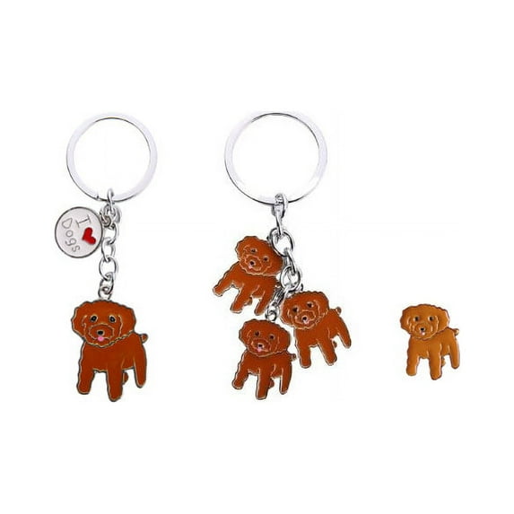 3 PCS Dog Brooch Keychain Set, 2 Puppy Keyring Keyfob Metal Pet ID Tags and 1 Dog Brooch for Clothing Bag Adornment Accessory Tidy