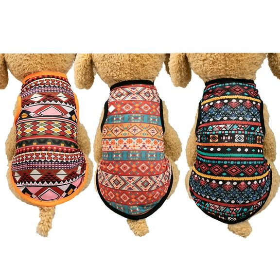 3PCS Dog Vest Shirts Set, Mexican Bohemia Style Printed Pullover Shirt, Ethnic Style Pet Apparel for Cats Small Medium Dogs B XL