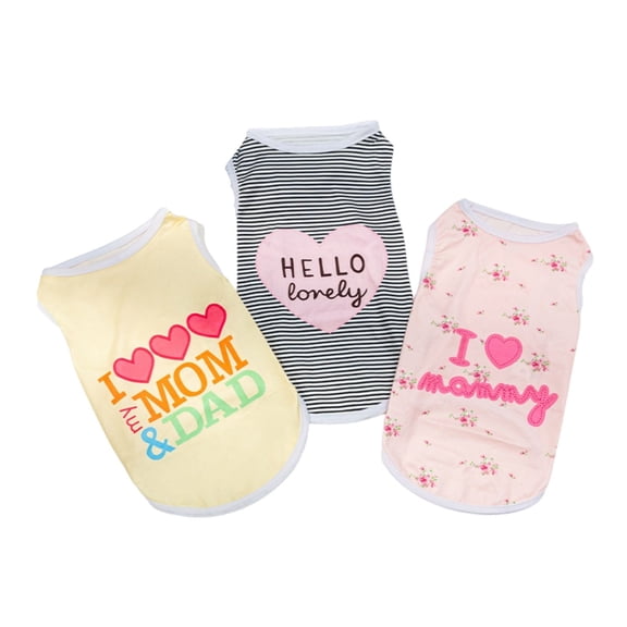 3PCS Small Dog Vest, Love Mom Dad Dog T-Shirt Pullover, Tank Top Sleeveless Shirt, Cool and Breathable Sweatshirt for Cat Puppy Small Dogs S