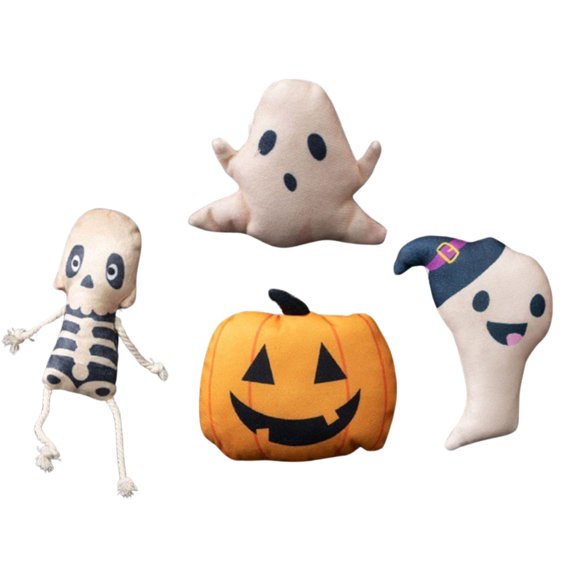 4PC Halloween Cat Toys,Cat Pumpkin Ghost Skull Chew Toys for Cats to Boredom Relief Teeth Cleaning Interactive Cat Toys