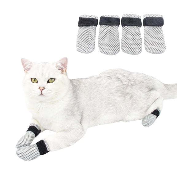 Cat Anti-Scratch Shoes, Pet Scratch Deterrent Boots for Cats Small Dogs, Grooming Cat Accessories Nail Gloves, Adjustable Cat Claw Cover for Bathing Shaving Treatment Checking Gray S