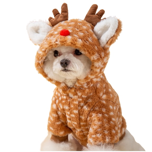 Christmas Pet Reindeer Cosplay Costume for Small Dogs, Funny Elk Deer Pet Christmas Winter Warm Coat Coat Clothes Hoodie Outfit Apparel for Cats Small Dogs XXL