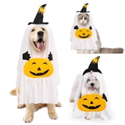Dog Halloween Costume,2 in 1 Dog Ghost Dress Up Hooded Cape,Witch Hat Pumpkin White Cloak Cosplay Party Clothes for Small Medium Large Dog M