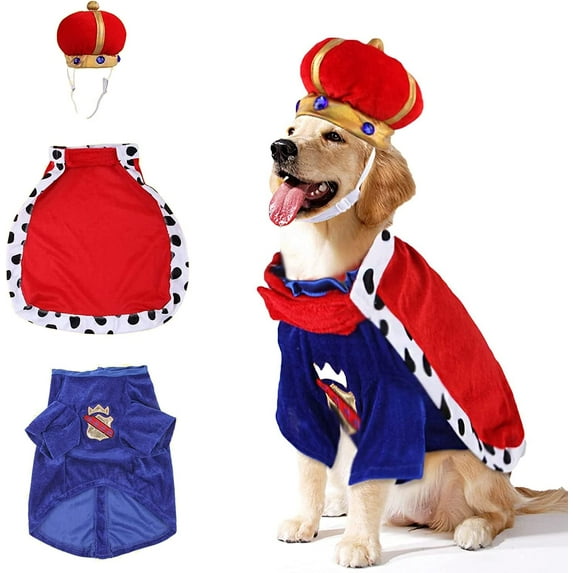 BT Bear Dog Halloween Costume with Crown King Cloak, Dog Hat and Cloak Set, Dog Party Costume Dress Up Accessories for Dogs Cats L