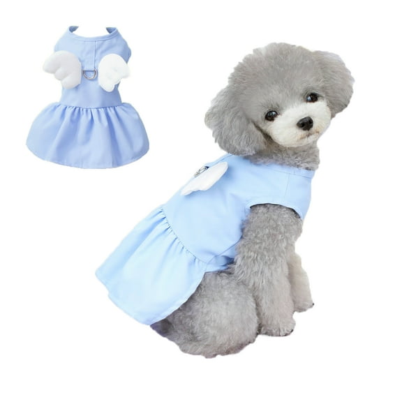 Dog Harness Dress, NO Pull Dog Harness with Angel Wings, Pet Dress for Puppy Small Medium Dogs Blue L