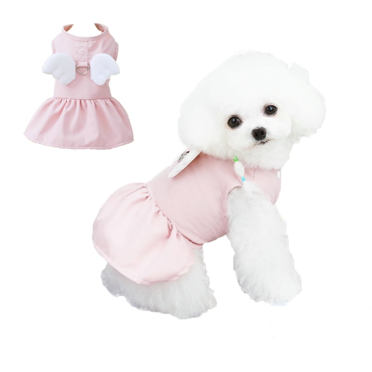 Dog Harness Dress, No Pull Dog Harness with Angel Wings, Pet Dress for Puppy Small Medium Dogs Pink XL