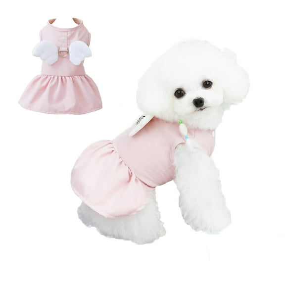 Dog Harness Dress, NO Pull Dog Harness with Angel Wings, Pet Dress for Puppy Small Medium Dogs Pink XS