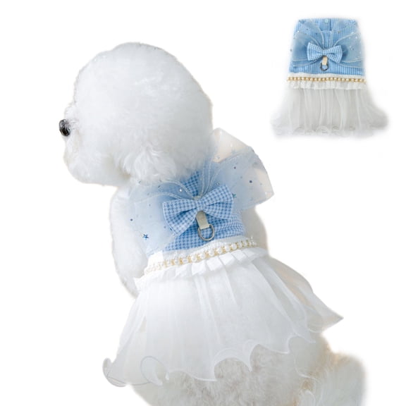 Dog Harness Dress, No Pull Sweet Bow Plaid Dog Dress, Soft Tutu Vest Pet Clothes for Cats Puppy Small Medium Dogs L