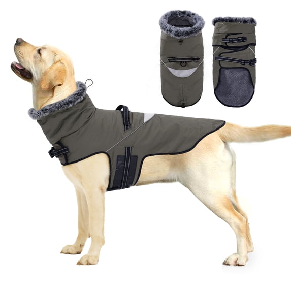 BT Bear Dog Harness Jacket, High Collar Reflective Dog Jacket with Handle, Warm Dog Cold Weather Coat, Pet Coat Vest for Small Medium Large Dogs Grey XL
