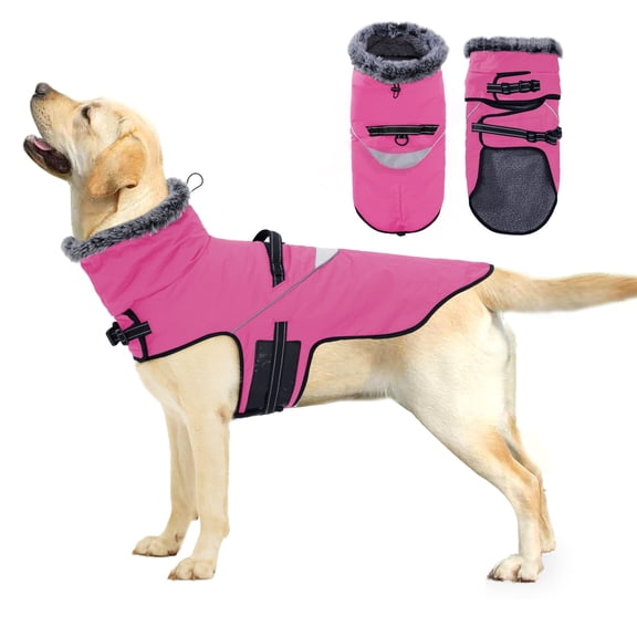 BT Bear Dog Harness Jacket, High Collar Reflective Dog Jacket with Handle, Warm Dog Cold Weather Coat, Pet Coat Vest for Small Medium Large Dogs Hot Pink L