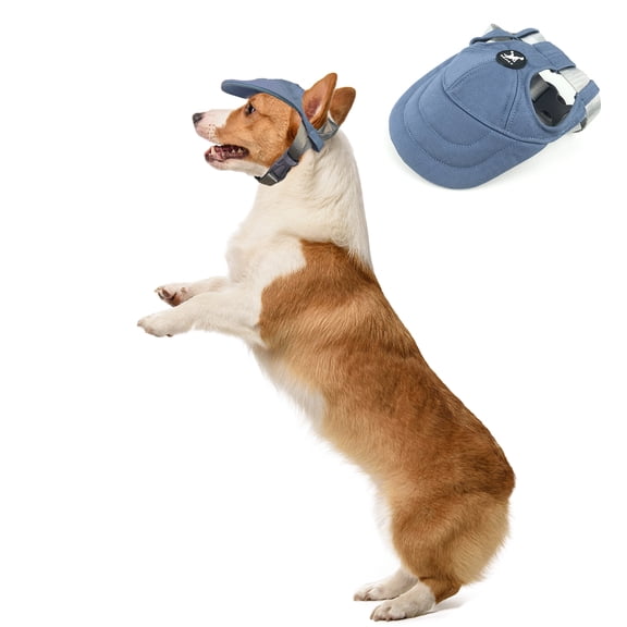 BT Bear Dog Hat With Ear Holes, Adjustable Outdoor Sports Dog Sun Cap, Baseball Caps for Puppy Small Medium Dogs Blue L