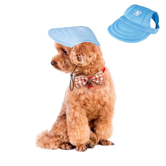 BT Bear Dog Hat with Ear Holes, Dog Baseball Mesh Cap, Adjustable Summer Travel Sport Hat For Small Medium Dogs Blue L