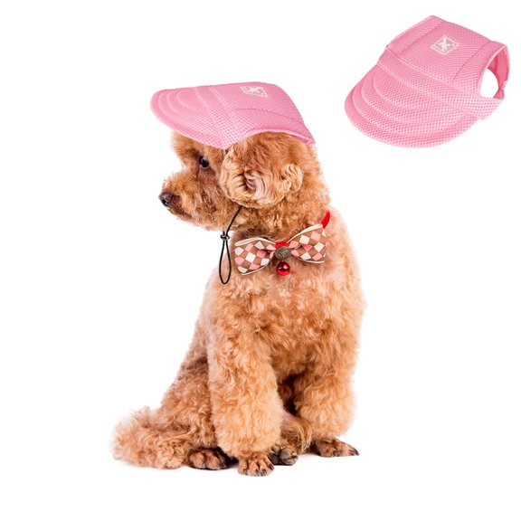 BT Bear Dog Hat with Ear Holes, Dog Baseball Mesh Cap, Adjustable Summer Travel Sport Hat For Small Medium Dogs Pink M