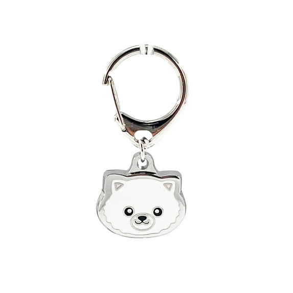 Dog Keychain, Puppy Keyring Keyfob Metal Pet ID Tags for Clothing Bag Adornment Accessory 2#-White Pomeranian