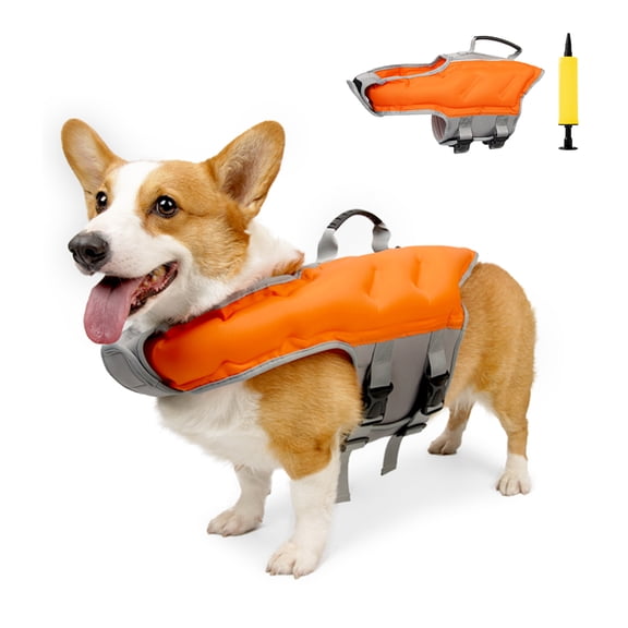 Dog Life Jacket, Dog Inflatable Lifesaver Swimsuit with Flotation & Rescue Handle, Dog Shark Life Jackets for Boating Surfing Swimming Safety, Float Vest for Small Medium Large Dog Orange M