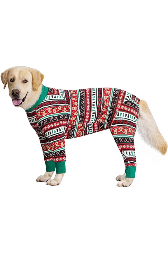 BT Bear Dog Onesie Recovery Suit,Full Coverage Anti-Shedding Dog Pajamas, Soft And Comfortable Dog Joint Protection Clothing, Dog Warm Shirt for Medium Large Dog Green Christmas 26/XL