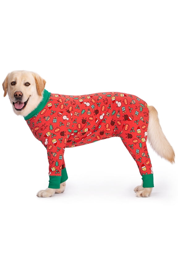 BT Bear Dog Onesie Recovery Suit,Full Coverage Anti-Shedding Dog Pajamas, Soft And Comfortable Dog Joint Protection Clothing, Dog Warm Shirt for Medium Large Dog Red Christmas 38/7XL