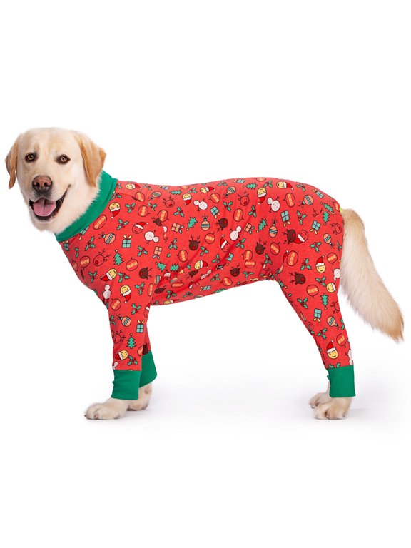 BT Bear Dog Onesie Recovery Suit,Full Coverage Anti-Shedding Dog Pajamas, Soft And Comfortable Dog Joint Protection Clothing, Dog Warm Shirt for Medium Large Dog Red Christmas 26/XL