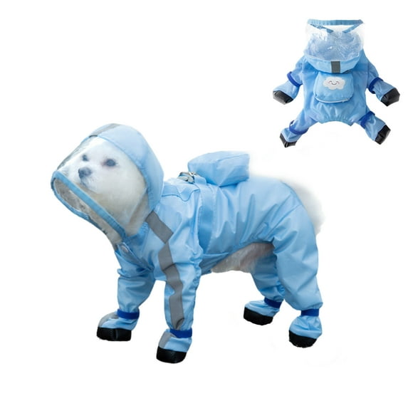 BT Bear Dog Raincoat and Rain Shoes Set, Full-Coverage Reflective Dog Jacket with Backbag, Dog Raincoat with Rain Boots Set for Small Medium Dogs Blue XS