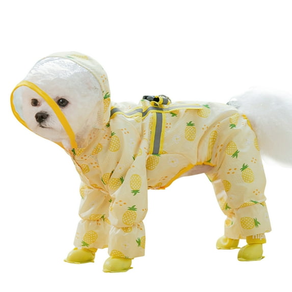 Dog Raincoat and Rain Shoes Set, Full Cover Reflective Dog Jacket, Dog Raincoat with Rain Boots Set for Small Medium Dogs Pineapple L