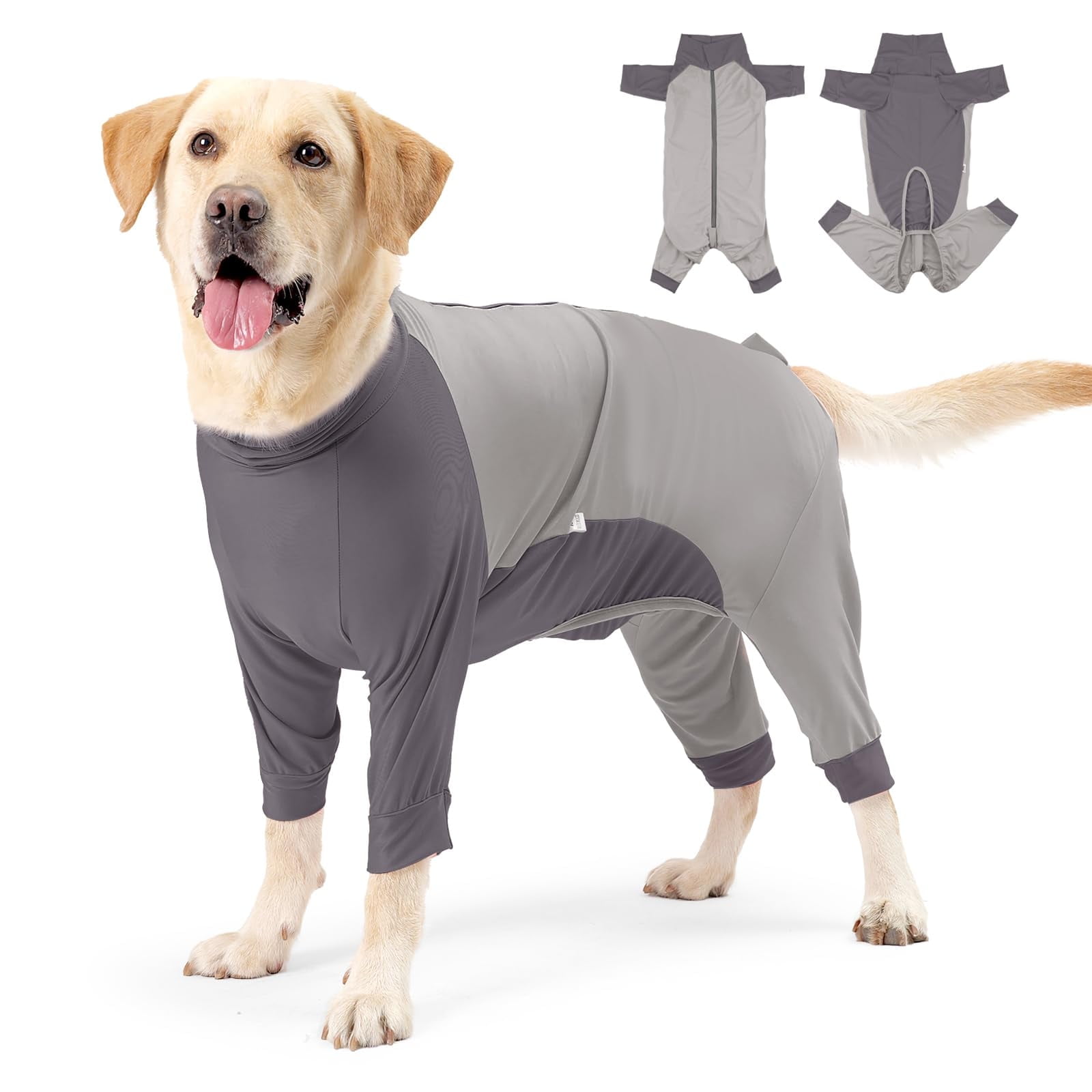 Dog Recovery Suit with Zipper, Dog Shedding Suit Onesie, After Surgery Dog Shirt, E Collar Alternative Anxiety Calming Shirt for Small Medium Large Dog Gray S