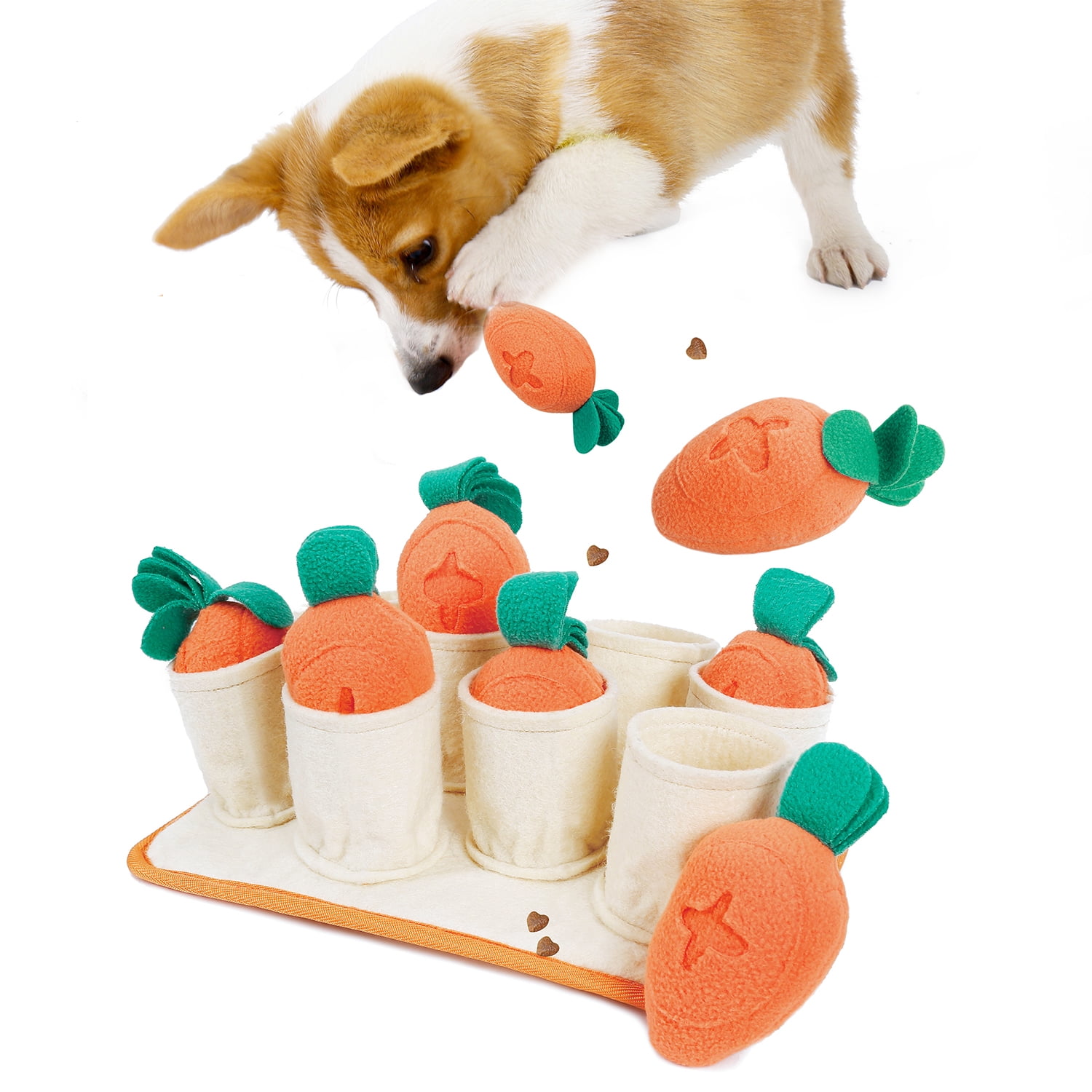 Dog Sniffing Training Toy Snuffle Mat, Puppy Toys Feeding Mat with 8 Plush Carrots, Treat Puzzle Toys for Small Medium Large Dogs