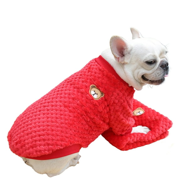 BT Bear Dog Sweater, Dog Shirt Coat Jacket, Warm Soft Flannel Pet Clothes Coat Jacket for Small Medium Dogs Girl Boy Red S