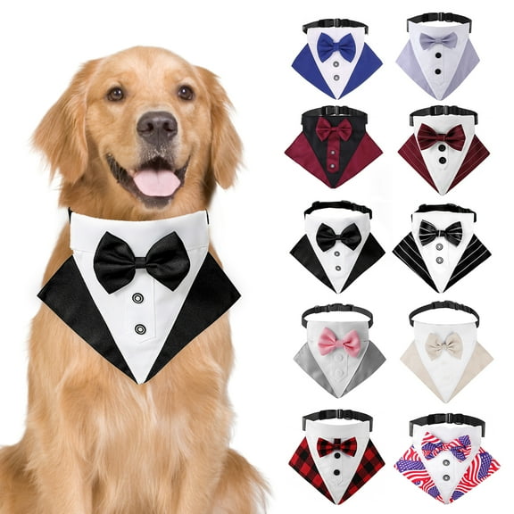 BT Bear Dog Tuxedo, Dog Wedding Bandana Collar with Bow Tie, Adjustable Dog Tux Formal Dog Costumes for Small Medium Large Dogs Black L