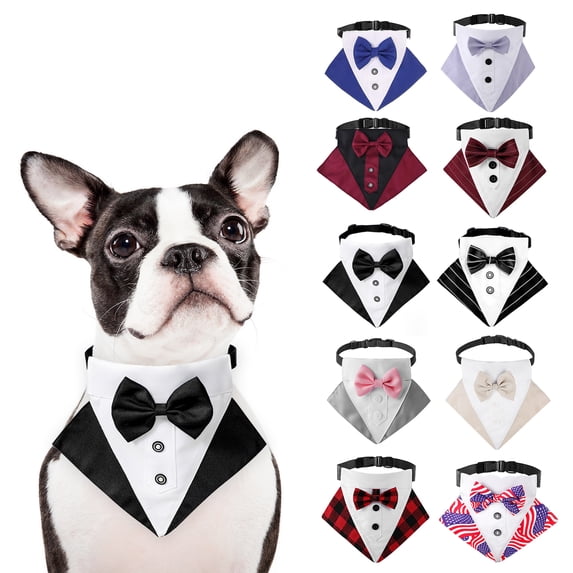 BT Bear Dog Tuxedo, Dog Wedding Bandana Collar with Bow Tie, Adjustable Dog Tux Formal Dog Costumes for Small Medium Large Dogs Black M