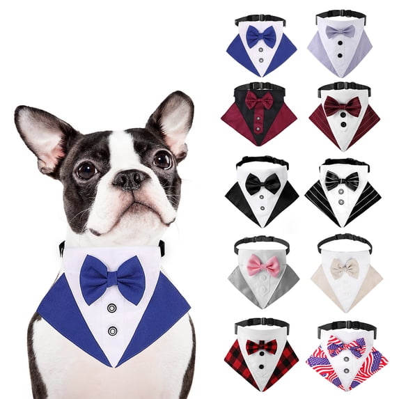 BT Bear Dog Tuxedo, Dog Wedding Bandana Collar with Bow Tie, Adjustable Dog Tux Formal Dog Costumes for Small Medium Large Dogs Blue M