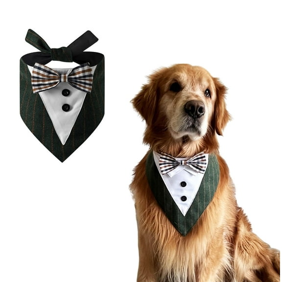 Harikaji Large Dog Tuxedo, Dog Wedding Bandana Collar with Bow Tie, Adjustable Dog Tux Formal Dog Costumes for Medium Large Dogs Green