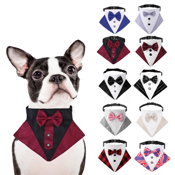 BT Bear Dog Tuxedo, Dog Wedding Bandana Collar with Bow Tie, Adjustable Dog Tux Formal Dog Costumes for Small Medium Large Dogs Wine Red S
