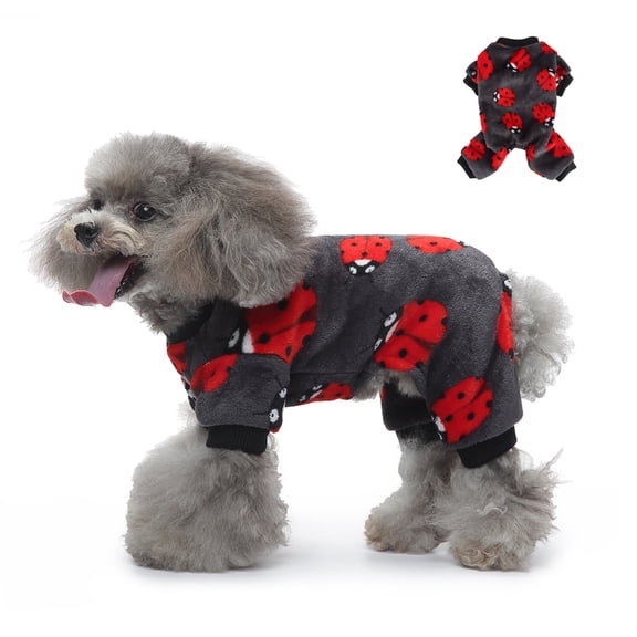 BT Bear Dog Warm Jumpsuit, Winter Flannel Dog Pajamas, Dog Cold Weather Coat Outfits, Anti-Shedding Bodysuit for Small Medium Dogs S(Dark Grey)