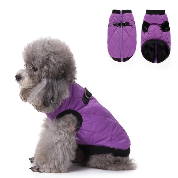 BT Bear Dog Winter Jacket With Harness, Cold Weather Dog Windproof Coat, Doggie Reflective Vest Apparel for Small Medium Dogs M(Purple)