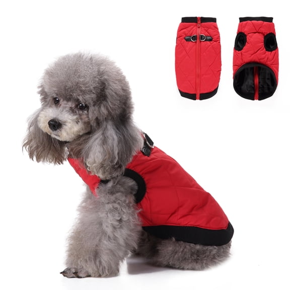 BT Bear Dog Winter Jacket With Harness, Cold Weather Dog Windproof Coat, Doggie Reflective Vest Apparel for Small Medium Dogs S(Red)