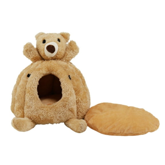 Guinea Pig Hamster Bed House, Warm Fleece Cuddle Cup for Small Animals, Washable Winter Hideout for Small Pet/Ferret/Chinchilla L Bear