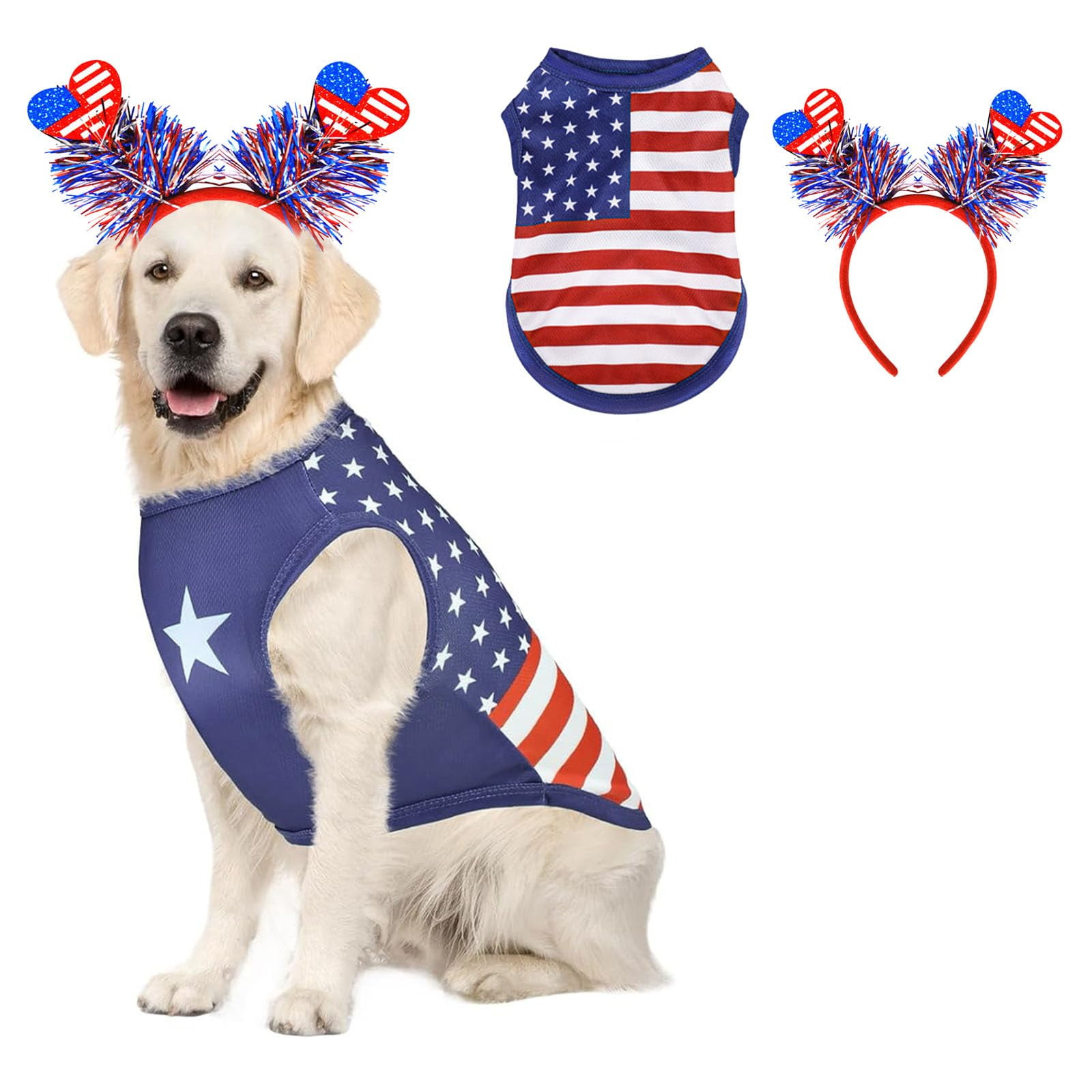 July 4th Dog Costume Set Patriotic Dog Vest US Flag Summer Dog Shirt Mesh Breathable Independence Day Dog Outfits for Small Medium Large Dogs 4XL