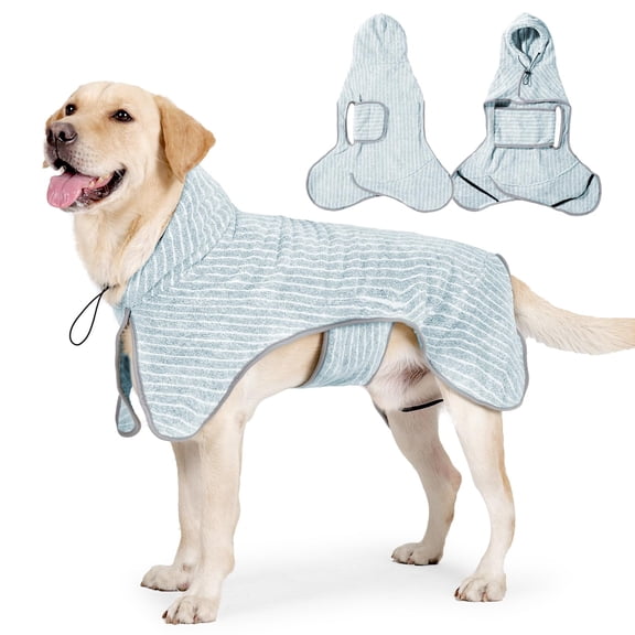Large Dog Bath Robe,Stripes Dog Bathrobe Hooded,Dog Drying Coat Gown Towel Robe,Microfiber Fast Drying Absorbent Hooded Bath for Medium Large Dogs Green 3XL