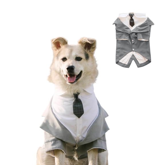 BT Bear Large Dog Wedding Shirt, Dog Tuxedo With Bow Tie, Dog Wedding Formal Suit, Doggie Prince Gentleman Costume for Medium Large Dogs Grey 3XL