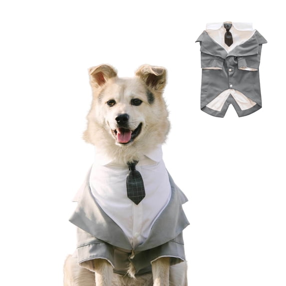 BT Bear Large Dog Wedding Shirt, Dog Tuxedo With Bow Tie, Dog Wedding Formal Suit, Doggie Prince Gentleman Costume for Medium Large Dogs Grey XL