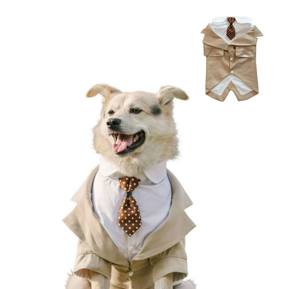 BT Bear Large Dog Wedding Shirt, Dog Tuxedo With Bow Tie, Dog Wedding Formal Suit, Doggie Prince Gentleman Costume for Medium Large Dogs Khaki 2XL