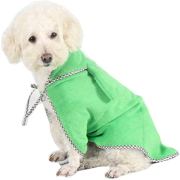 Pet Bathrobe Towel, Dog Hoodies Rabbit Ear Bath Robe Quick Drying Absorbent Washcloth Coat for Puppy Dogs and Cats (S, Green)