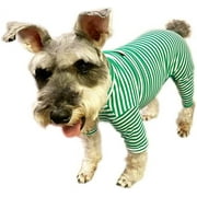 BT Bear Pet Clothes, Dog Striped Four-Leg Jumpsuit Cotton Pajamas Breathable Comfy Shirt Costume for Puppy Small Dog (L, Green)
