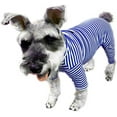 thumbnail image 1 of Harikaji Pet Clothes, Dog Striped Four-Leg Jumpsuit Cotton Pajamas Breathable Comfy Shirt Costume for Puppy Small Dog (XS, Navy Blue), 1 of 4