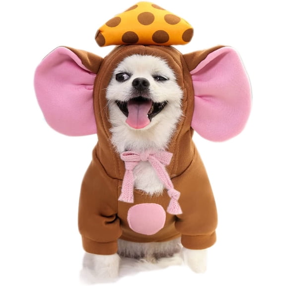 BT Bear Pet Clothes, Dogs Hooded Sweatshirt Fruit Warm Coat Sweater Cold Weather Costume for Puppy Small Medium Large Dog Brown Mouse L
