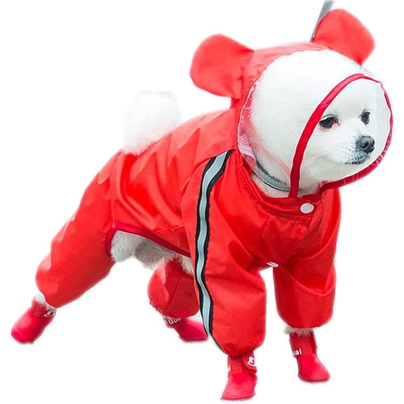 Pet Dog Raincoat,Hooded Waterproof Rain Jacket with Reflective Strip Poncho Coats for Puppy Small Medium Large Dog Red 2XL