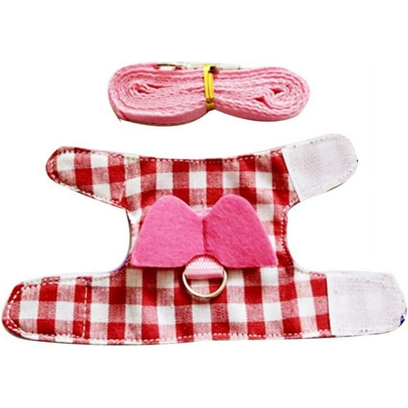 Pet Harness, Small Rabbit Harness Leash Bowknot Stripe Plaid Strap Harness for Walking Small Animal (M, Pink Plaid)