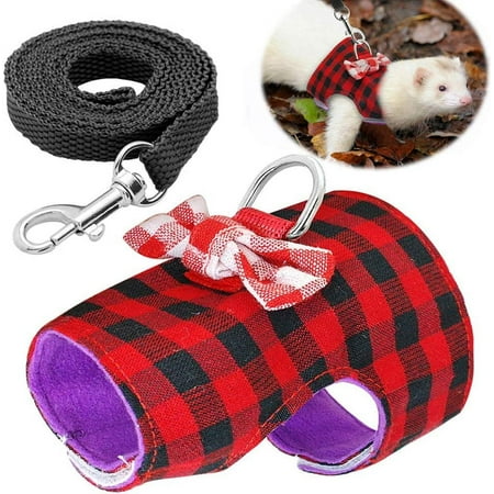 Pet Harness, Small Rabbit Harness Leash Bowknot Stripe Plaid Strap Harness for Walking Small Animal (M, Red Plaid)