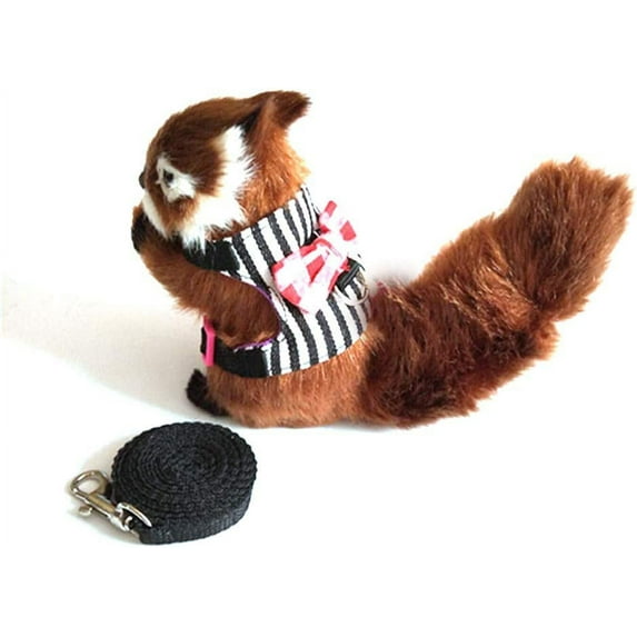 Pet Harness, Small Rabbit Harness Leash Bowknot Stripe Plaid Strap Harness for Walking Small Animal (S, Black Stripe)